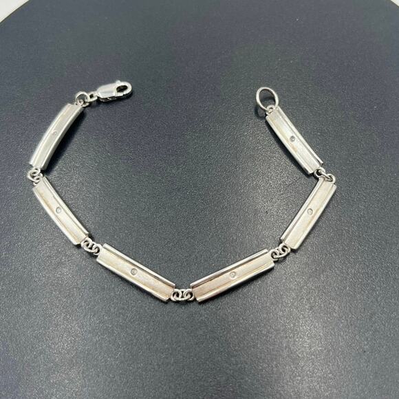 HD/N Signed Vintage 925 Sterling Silver Panel Link Diamond
Accent Bracelet - Picture 1 of 9